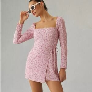 Reformation Rosalie Long Sleeve Square Neck Pink Floral Mini Dress Sz 2